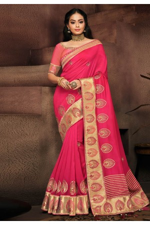 Magenta satin festival wear saree 10706