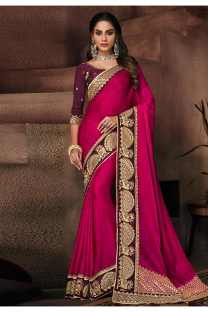 Magenta satin festival wear saree 10711