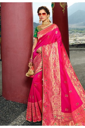 Magenta silk embroidered festival wear saree 13267