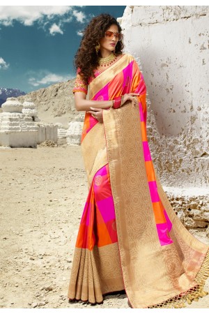 Magenta silk embroidered saree with blouse 13272