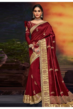 Maroon satin party wear saree 2105