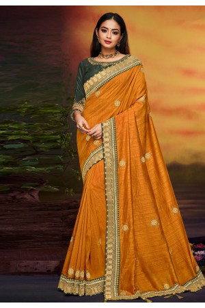 Mustard satin festival wear saree 2108