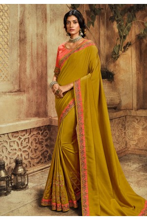 Mustard silk festival wear saree 105