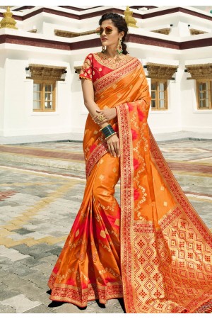 Orange silk embroidered saree with blouse 13268