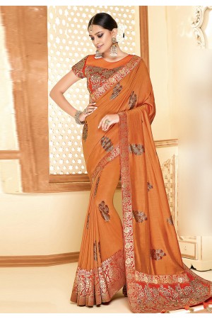 Orange silk saree with blouse 11034