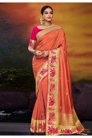 Peach satin party wear saree 2102