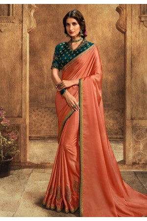 Peach silk party wear saree 102