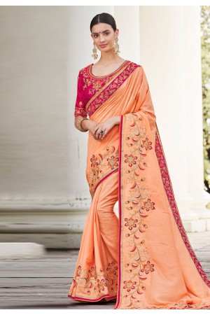 Peach silk party wear saree 74601