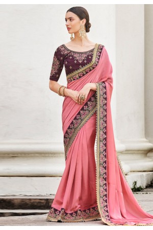 Pink silk party wear saree 74603