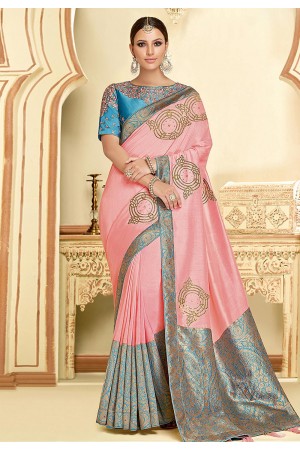 Pink silk saree with blouse 11026