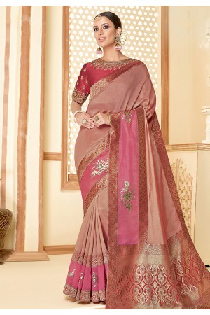 Pink silk saree with blouse 11030