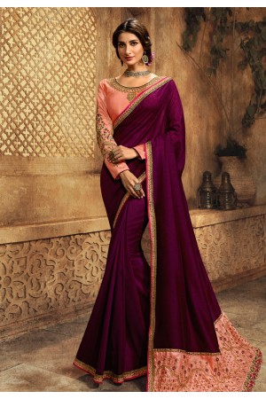 Purple silk party wear saree 108