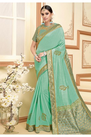 Sea green silk festival wear saree 11027