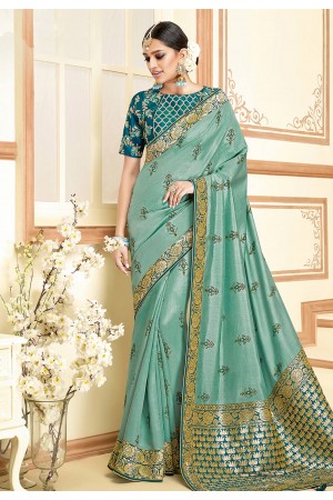 Sea green silk party wear saree 11031