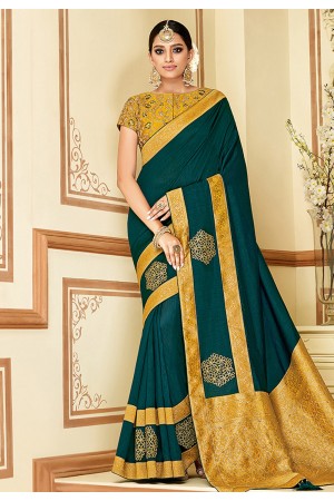 Teal silk party wear saree 11029