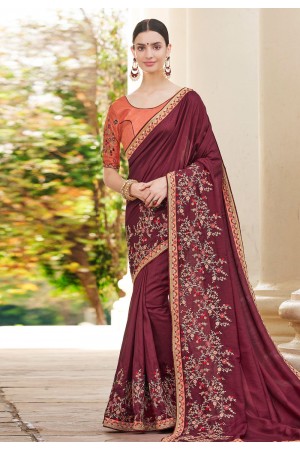 Wine silk party wear saree 74599