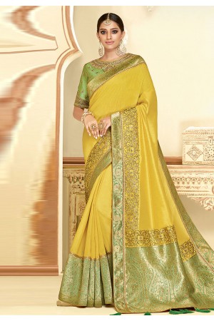 Yellow satin festival wear saree 11025