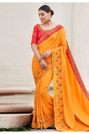 Yellow silk saree with blouse 74604