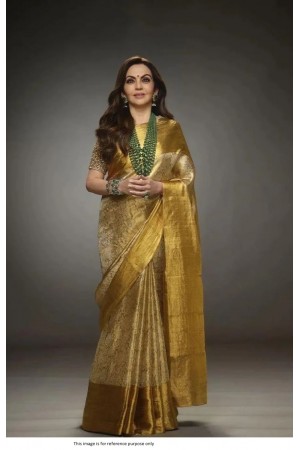 Bollywood Nita Ambani inspired Tissue silk saree in Golden color