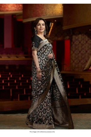 Bollywood Nita Ambani inspired Banarasi semi katan silk saree in black