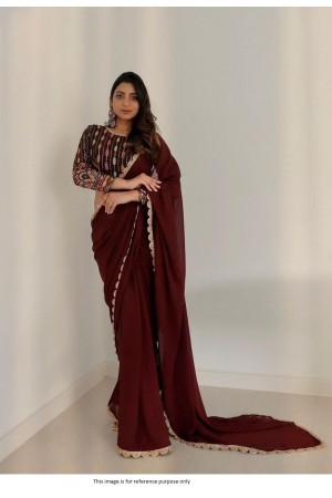 Bollywood Model georgette lace work saree in maroon