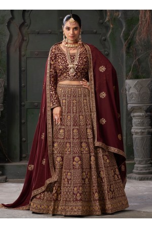 Maroon georgette embroidered bridal lehenga choli 12001