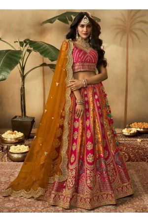 Rani Pink and Mustard banarasi silk bridal lehenga choli 10276