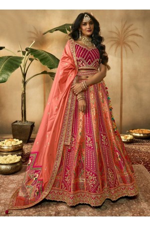 Peach and Pink banarasi silk bridal lehenga choli 10279