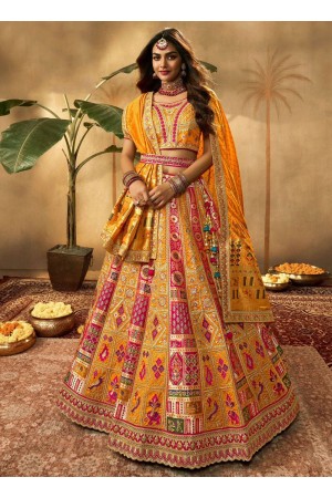 Yellow and pink banarasi silk bridal lehenga choli 10280