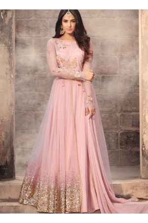 Sonal Chauhan baby pink net wedding anarkali