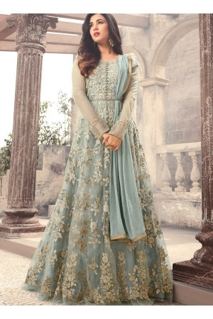 Sonal Chauhan grey color net wedding anarkali