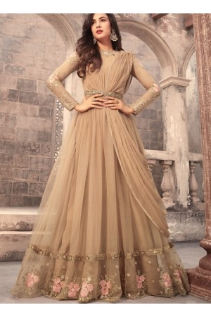 Sonal Chauhan beige color net wedding anarkali