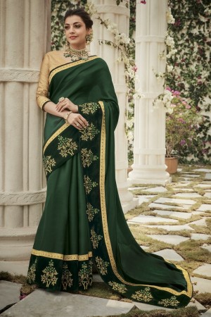 kajal aggarwal dark green colour saree 2204