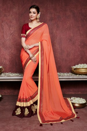 kajal aggarwal green colour saree with chikoo colour 1233KM