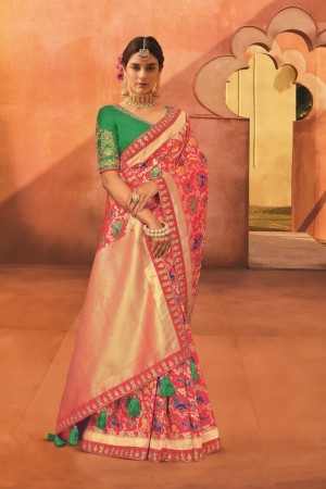 sunheri meena work and embroidery work dark peach colour 1209KM