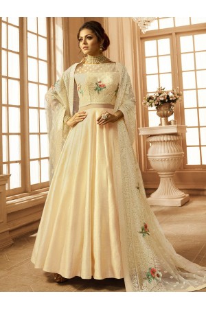 Drashti Dhami off white net and linen wedding anarkali