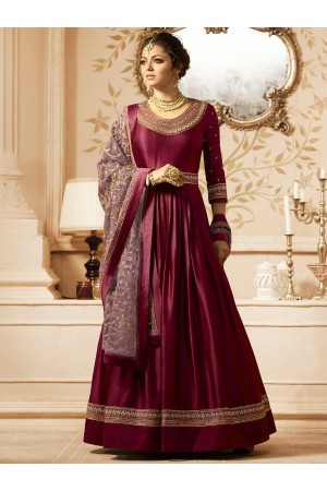 Drashti Dhami Wine color Linen satin wedding anarkali