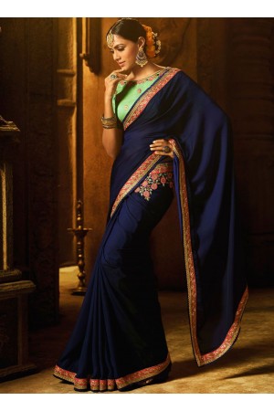 Blue art silk embroidered work traditional designer saree 74110