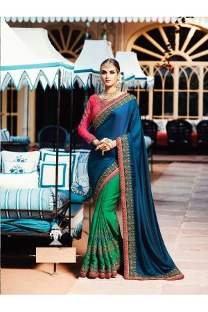 Green blue pink crepe silk wedding saree 7903