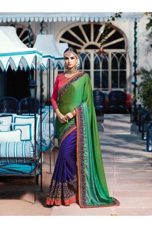 Green pink color crepe silk wedding saree 7907