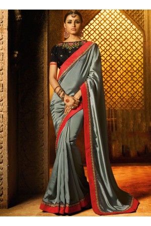 Grey black color classic designer saree 74105