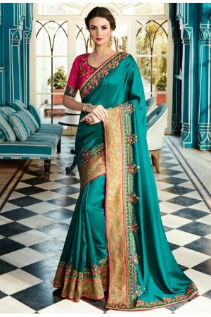 Party wear Designer Sarees Teal Green 7801