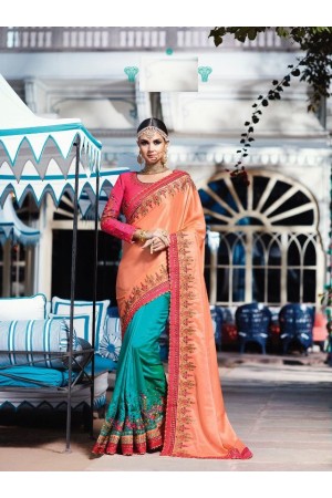 Peach blue pink crepe silk wedding saree 7906