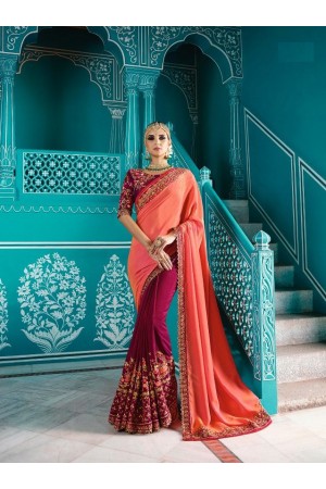 Peach purple color shaded crepe silk wedding saree 7902