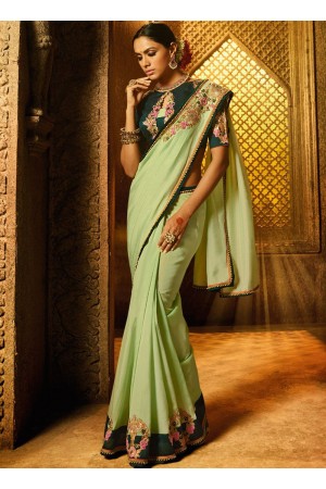 Pista green dark green art silk wedding saree 74114