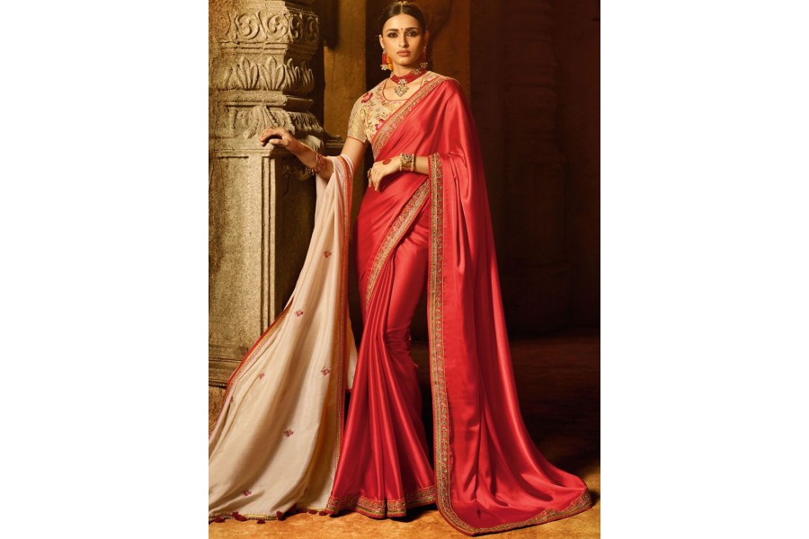 Red Signature Craft Embroidered Saree main image 0