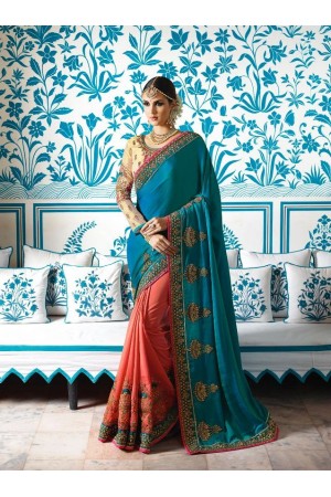 Teal green Crepe Silk Wedding wear saree 7901