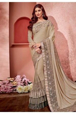 Beige lycra frilled festival wear saree 10807