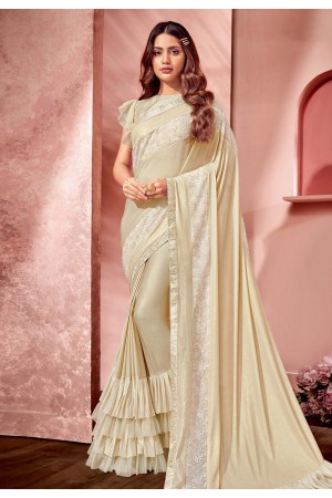 Beige lycra frilled festival wear saree 10813