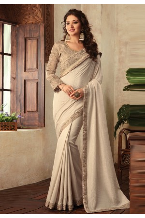 Beige silk festival wear saree V3907